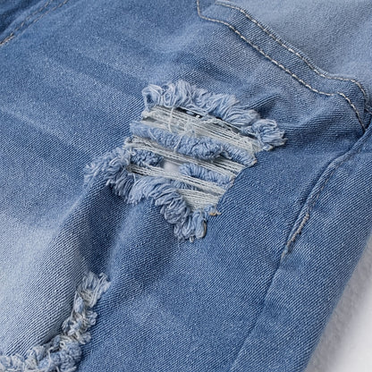 Women'S Fashion Casual Multifunctional Loose Denim Shorts, Versatile Denim Hot Pants, Casual Street Jeans, Trendy Ripped Denim Shorts with Ripped Cuff Detail Design, Essential for Daily Commute, Parties, And Electronic Music Festivals, Gift