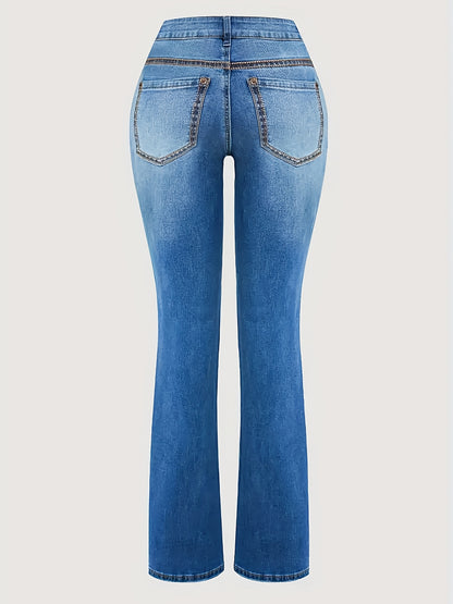 HME Women'S Classic Elegant Stretch Jeans in Solid Color with Washed End (Belt Not Included)