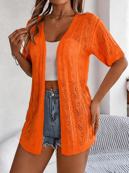Plus Size, Plus Size Women's Lightweight Lace- Cardigan - Open Front Semi-Sheer Cover-Up with Cut-Out Design, Casual Chic Spring/Summer Beachwear for Vacation & Leisure, Summer Layering Piece | Elegant Cardigan | Elegant Craftsmanship, Lace Cardigan