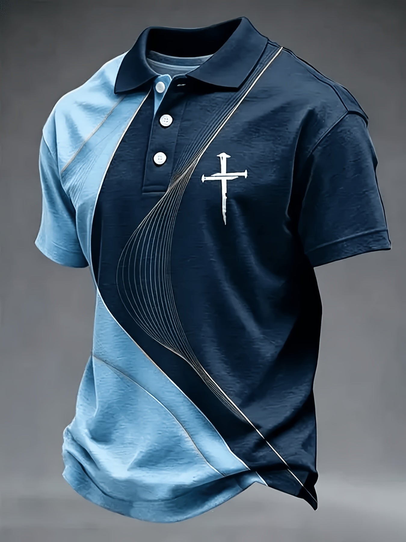 Men's Peacock Blue Polyester Printed Short-Sleeve Shirt - product view 15