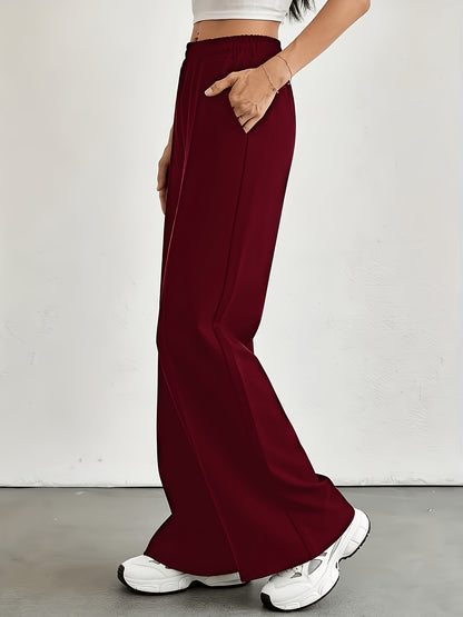 4pcs Women's Straight-leg Casual Pants - Elastic Waistband, with Pockets, Comfortable All Year Round, Machine Washable, Smooth Texture, Simple Design - Red, Black, White, Gray Casual Home Pants, Jogging Pants, Casual Wear, Halloween, Teacher's Day
