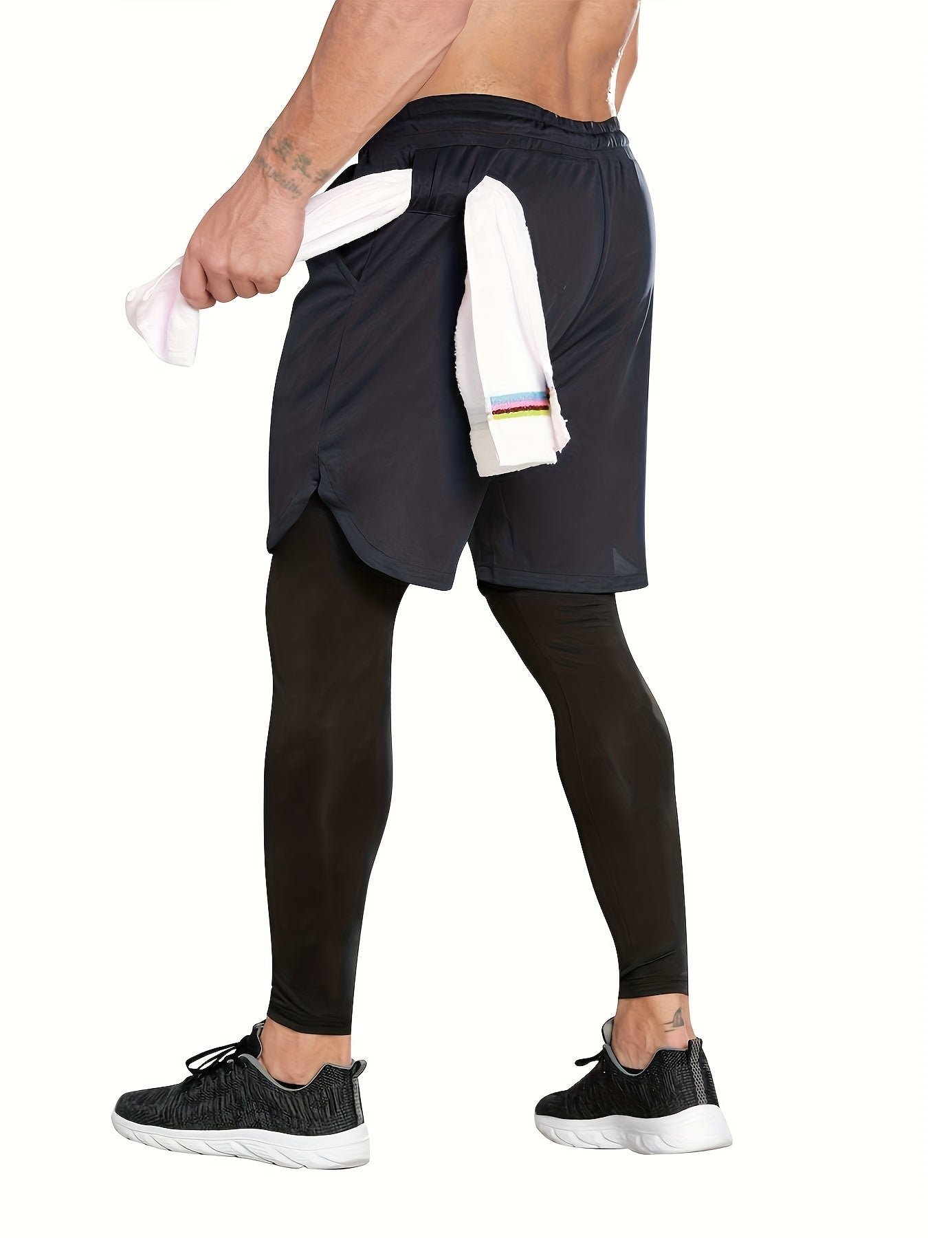Compression Pants Men 2 in 1 Running Pants Workout Pants for Men Gym Tights with Towel Loop