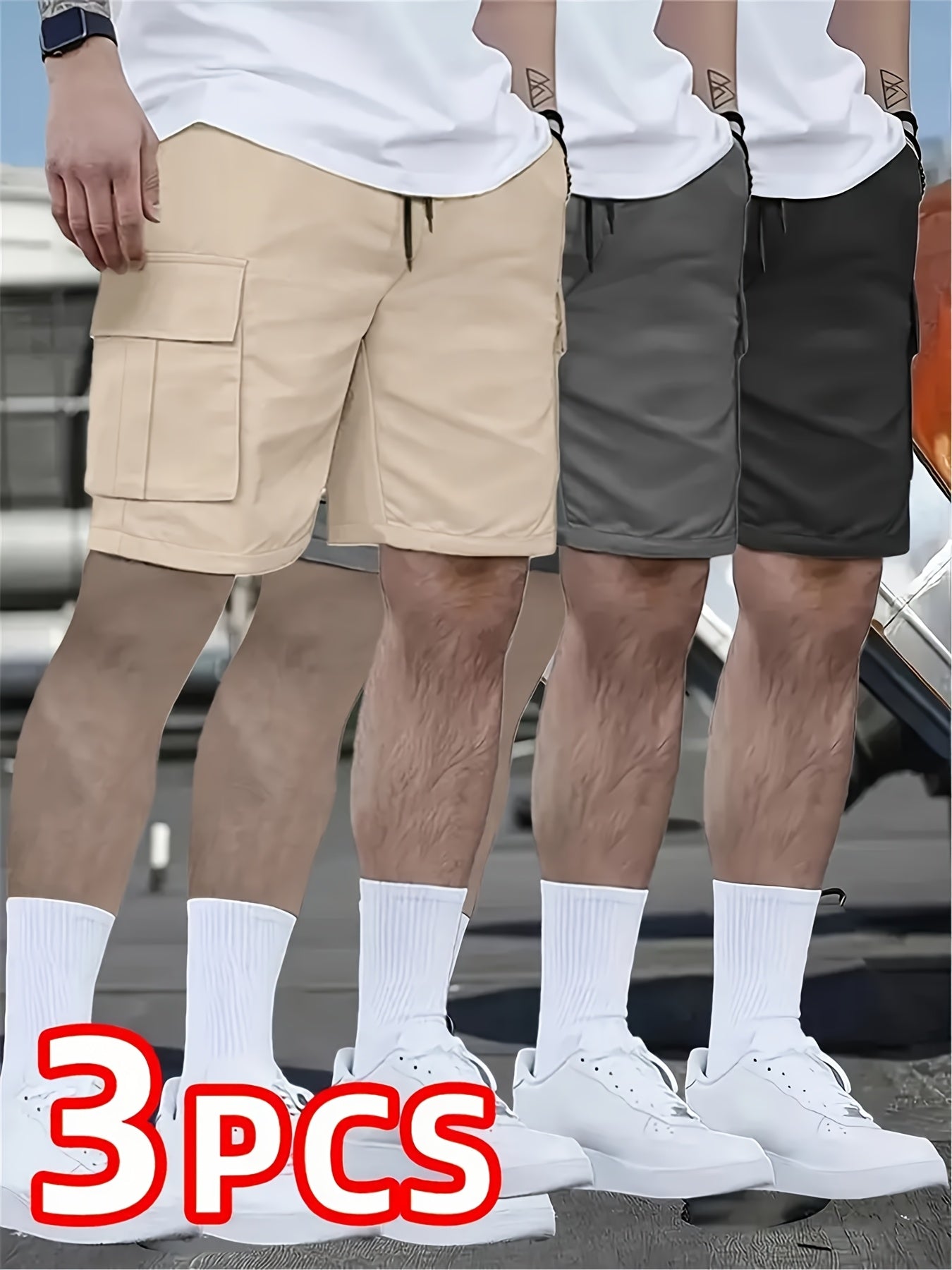 3pcs Set - Men's Shorts, Casual Loose Shorts, Perfect Choice, Large Pocket Workwear Shorts, Summer Workwear Shorts Men's Five Quarter Pants Ins Trendy Straight Leg Casual Five Quarter Shorts Couple Basketball Pants