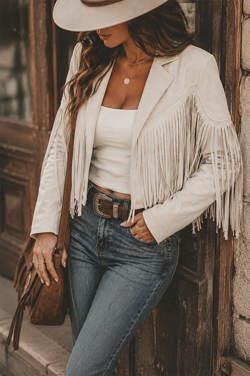 Faux Jacket Women Tassel Motorcycle Fringe Cropped Coats 2026 Spring Western Outfit Trendy Fall Long Sleeve Cowgirl Outfits Cardigan Jackets