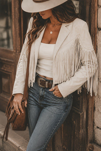 Faux Jacket Women Tassel Motorcycle Fringe Cropped Coats 2026 Spring Western Outfit Trendy Fall Long Sleeve Cowgirl Outfits Cardigan Jackets