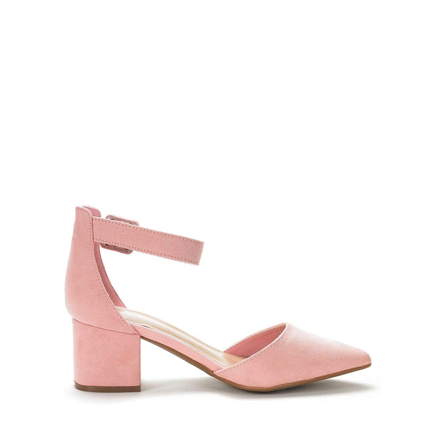 Pointed Toe Low Chunky Heels Pump Shoes Women Pumps with Ankle Strap
