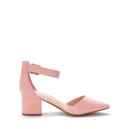 Pointed Toe Low Chunky Heels Pump Shoes Women Pumps with Ankle Strap