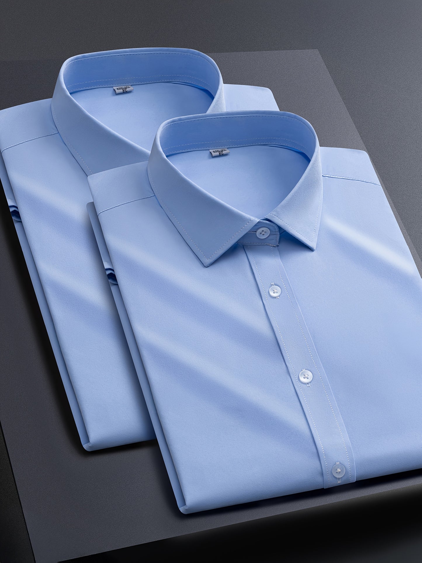 2pcs Men's Long Sleeve Dress Shirts - Elegant White, Stretchy Fabric, Business Casual, Unwrinkled, Single-Breasted with Lapel Collar, All-Season Wear, Casual Attire|Elegant Lapel Shirt|Stretchy Fabric