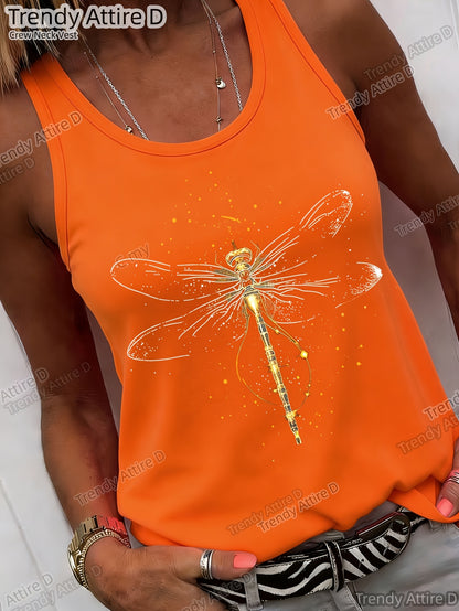 Fashionable Retro Dragonfly Print Crew Neck Top, Casual Short-sleeved Crew Neck Top with a Loose Fit, Washable All-season Comfort, Suitable Casual Wear Loose Fit Durable Prints, Suitable Various Holiday Gifts, Shipped from Local Warehouse