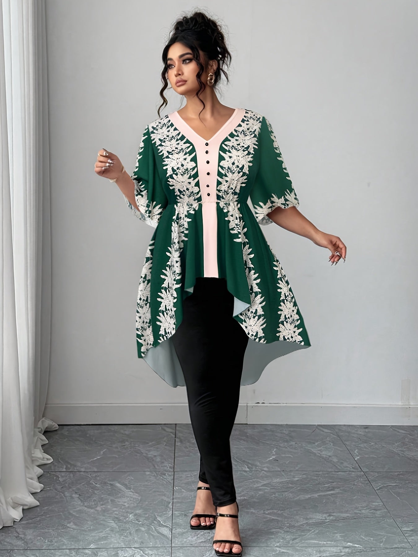 Women's White Polyester Printed V-Neck Dress - product view 33