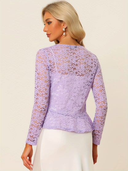 Women's Sheer Crop Bolero Cardigan - Semi-Sheer Lace Shrug with Ruffled Hem & Tie-Front Closure, Blouse for Sleeveless Dresses/Tank Tops (Machine Washable, Spring/Summer Wedding/Office/Cardigan) - 90% Nylon/10% Spandex
