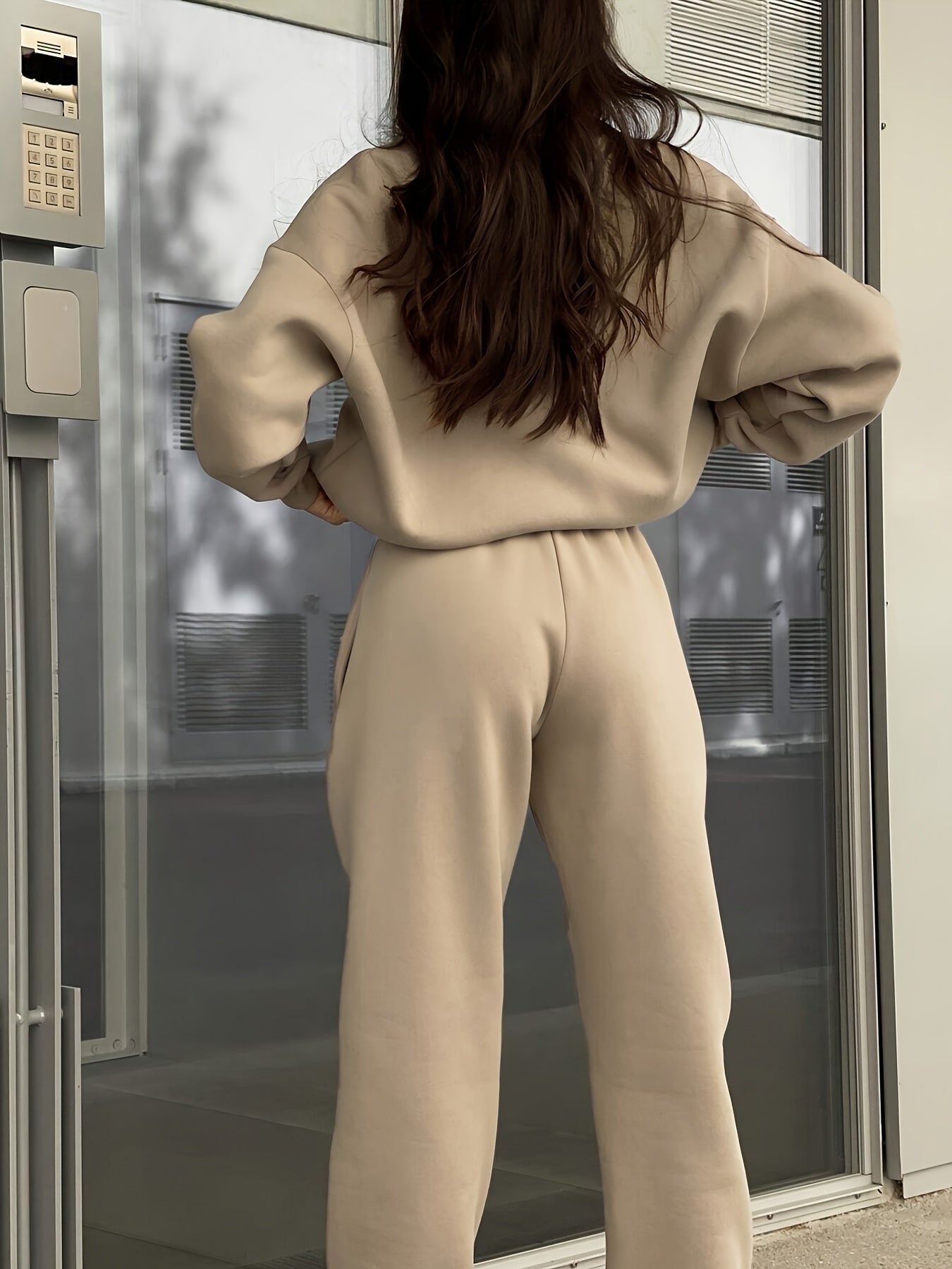 Two-piece Autumn and Winter New Fashion Zip-up Lapel Solid Color Casual Suit, SCACTO