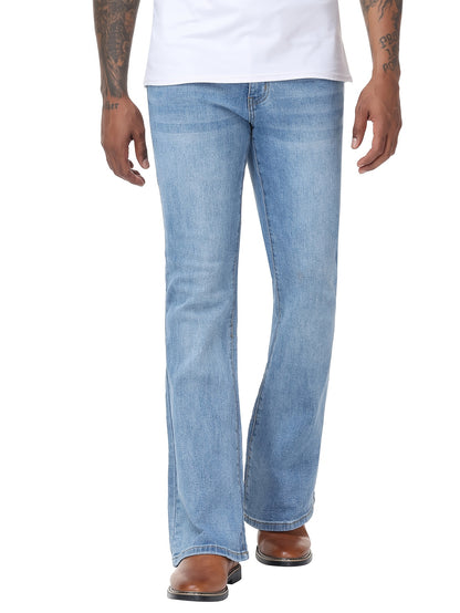 Men's Vintage 70s Retro Bell Bottom Jeans - Wide- Flare Pants with Mid-Stretch Blend, Beltless Suitable for Disco Parties, Night Out & Casual Attire, Machine Washable Mid-Rise Bottoms