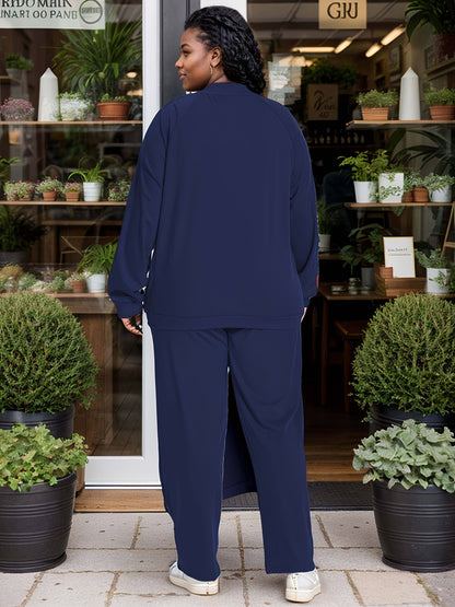 UOUA Plus Size Jogging Suit for Women 2pcs Sweatsuit Set Long Sleeve Jacket & Jogger Pants Two Piece Outfits Track Suit
