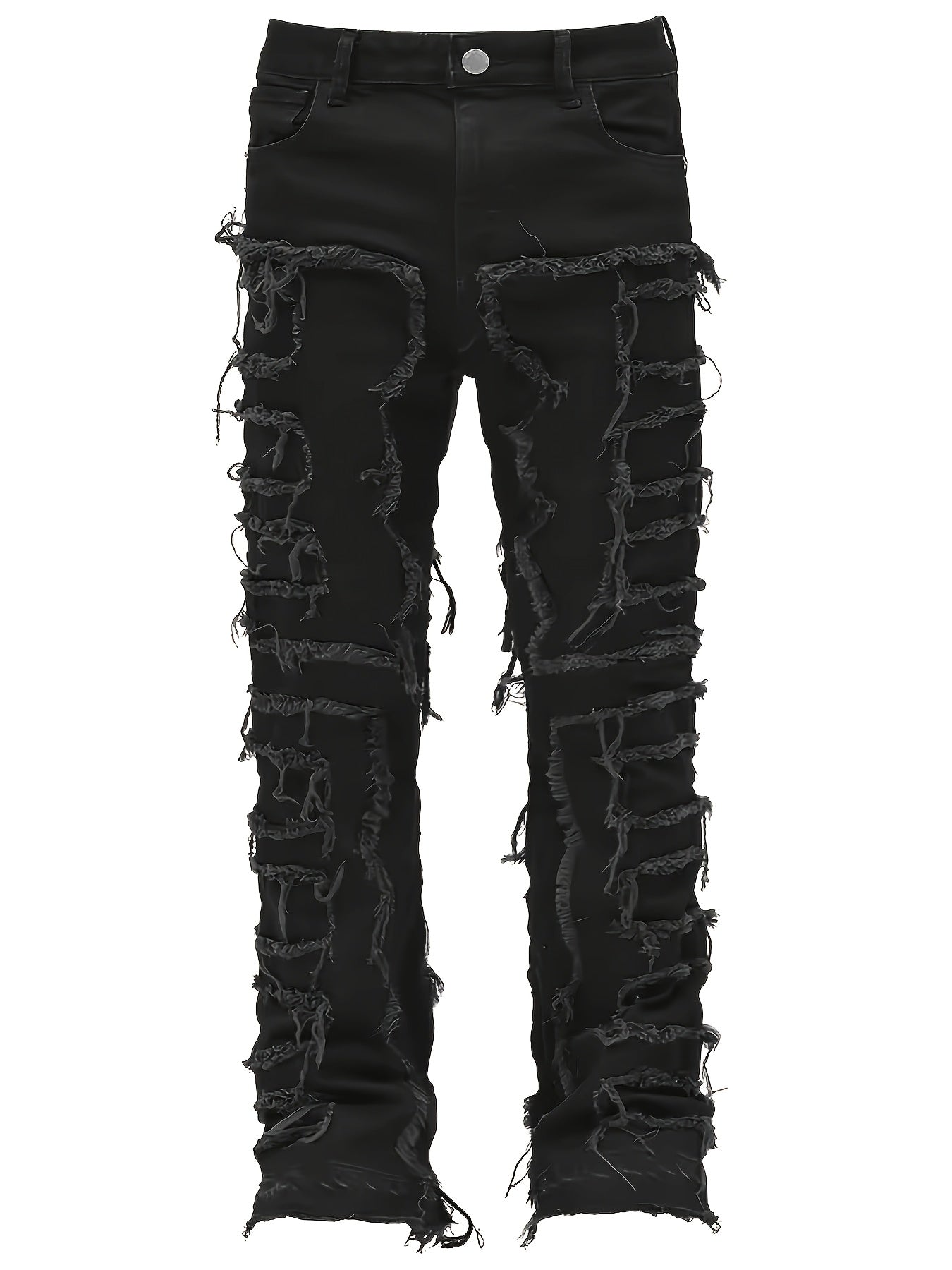 Men's Creative Tassel Decor Straight Fit Jeans, Men's Casual Mid-Rise Elastic Street Style Hip-Hop Skate Rap Jeans for All Seasons