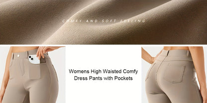 Women'S Work Yoga Dress Pants Flare Leg Stretch Yoga Slacks with 4 Pockets High Waist Tummy Control Soft Comfy Fabric Casual