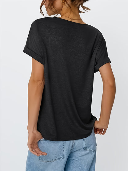 Three-piece Set 2025 Europe And America Fashion Casual Solid Color Women's V-neck Loose Short-sleeved T-shirt