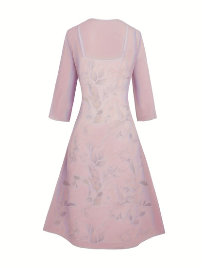 Plus Size - Women'S Plus Size Floral Print V-Neck Dress with Light Pink Chiffon Overlay - Sleeveless, Flowy Maxi Dress for Spring/Summer, Vacation Style, Vacation Attire | Floral Print Dress | Chiffon Overlay