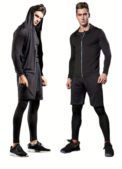 5 Men's Compression Workout Suits, Flannel Pants, Flannel Long Sleeves, Regular Short Sleeves, Baggy Shorts, High-stretch Jackets, Quick-drying Warm-up Suits, Running Workout Suits, Winter Outdoor Warm-up Suits. The Four Seasons Can Wear Freely