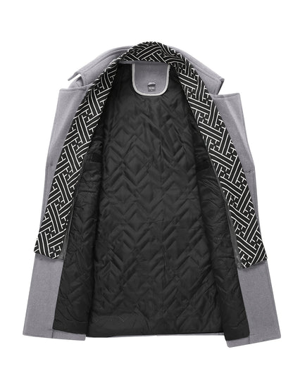 Men'S Wool Blend Coat with Detachable Soft Scarf Notched Collar Single Breasted Overcoat