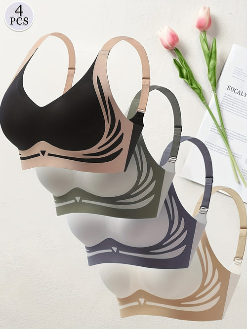 A Luxurious 4pcs Anti-Gravity Lifting Bra Featuring a Closed Double-Breasted Design, Offering Comfort And Breathability. It Is Skin-Friendly, Seamless, And Easily Storable, Making It Ideal for Sportswear