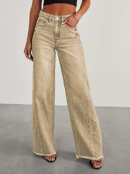 Women's High-Waisted Wide Leg Jeans - Casual Baggy Stretch Denim Pants with Pockets