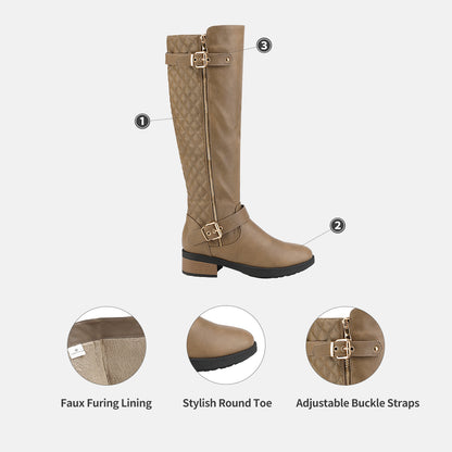Women's Knee High Boots Wide Calf Low Heel Riding Boots With Side Zipper With Buckle Fall Tall Boots for Women Suitable for party, dance, shopping, walk, office. Perfect gift for friends, wife, sister, daughter.