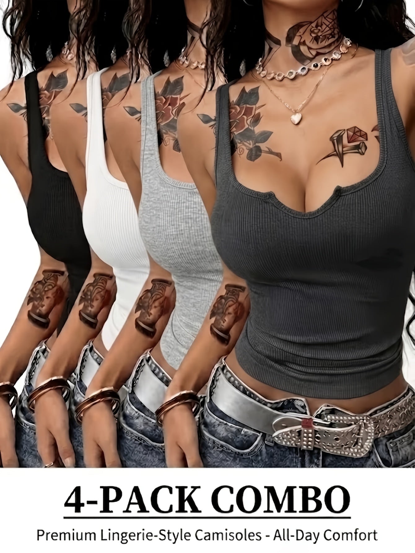 4pcs Women's Summer Slim Fit Basic Fashion Spice Sexy Elegant All-match Suit Base Shirt Home Yoga Clothes