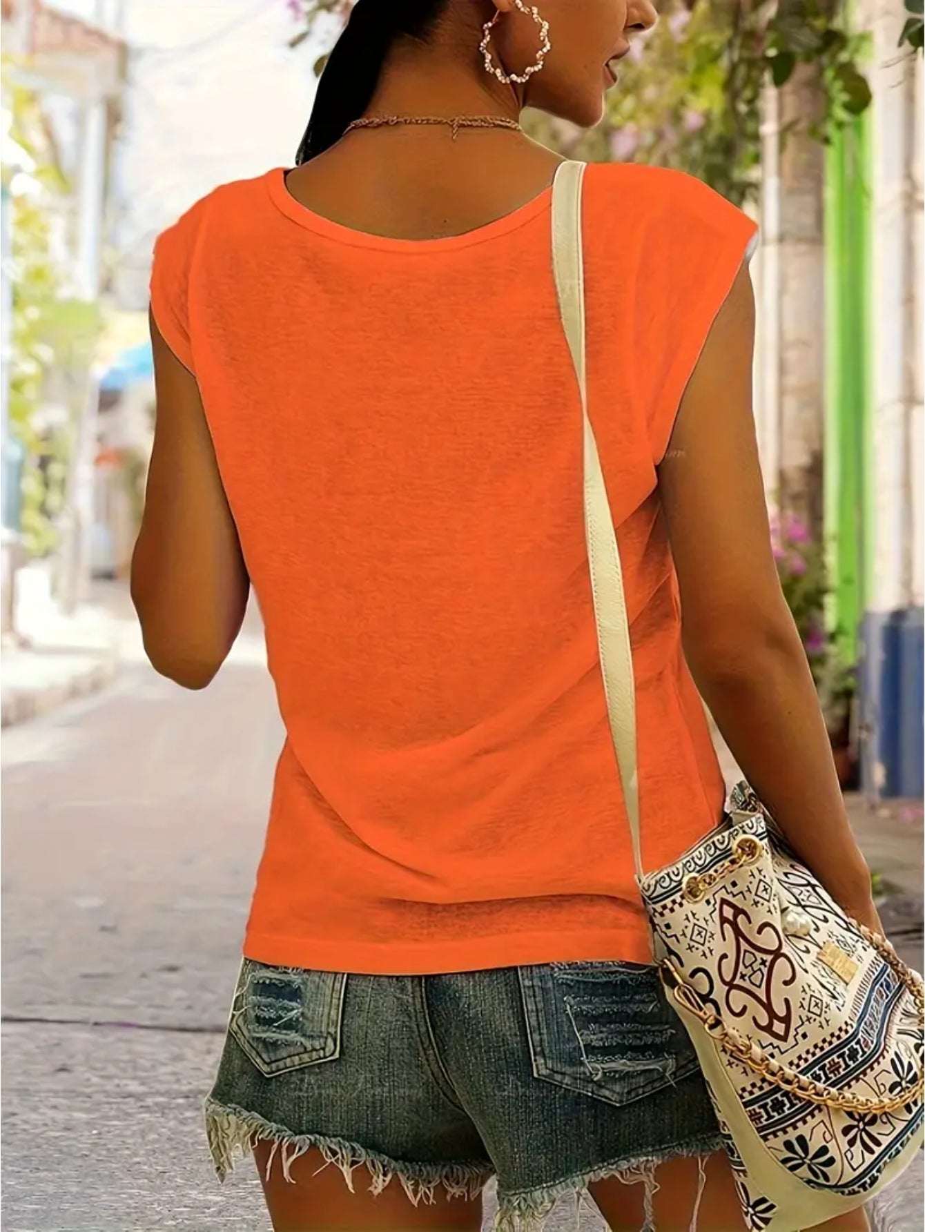 Light Grey Polyester Printed V-Neck Tank Top - product view 22