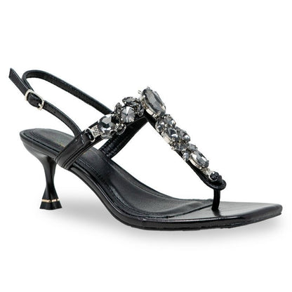 Women's rhinestone slingback sandals – crystal embellished kitten heels – square toe strappy sandals – women's elegant party shoes – shiny fashion footwear – glamorous evening heels - Black, Red, Silver, Gold