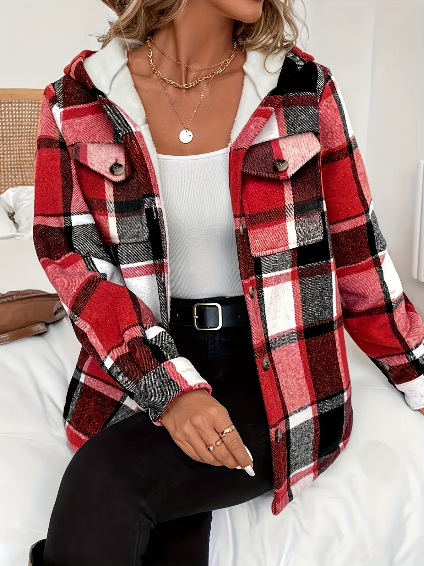 Women'S Winter Clothes, Plaid Flannel Shirt Jacket Longline, Fleece Lined Warm Coat, Oversized Casual Outerwear