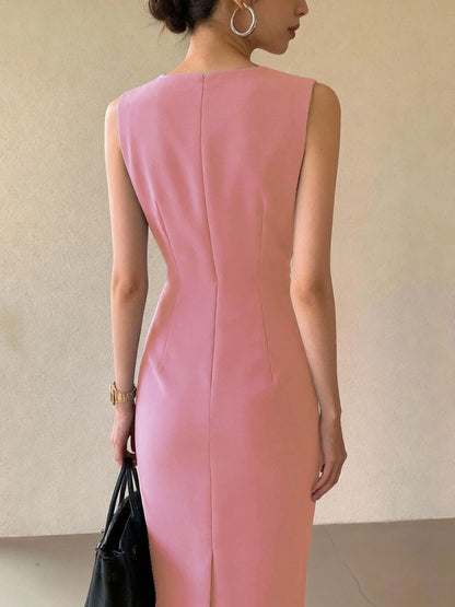 Women'S Spring-Summer V-Neck Sleeveless Dress | Minimalist Elegant Design Showcasing Premium Temperament, Ideal for Commuting And Light Business Occasions to Create Neat Exquisite Looks