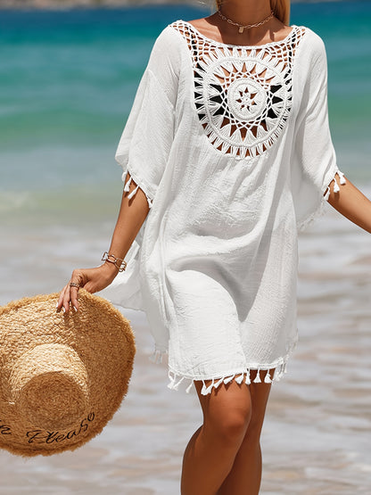 Lace Crochet V-Neck Dress Designed As a Cover-Up for Women'S Swimwear, Perfect for The Beach