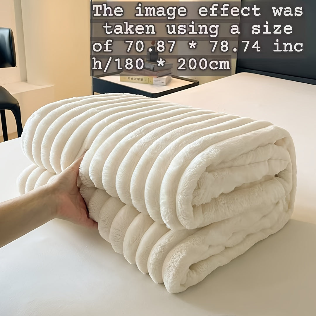 Luxury Cream Faux Rabbit Fur Sleep Blanket -Super Soft, Warm And Cozy, Extra Soft Blanket for Sofa, Bed- Ideal Seasonal Gift, Kids' Bed Blanket, Luxury Feeling Extra Soft Blanket