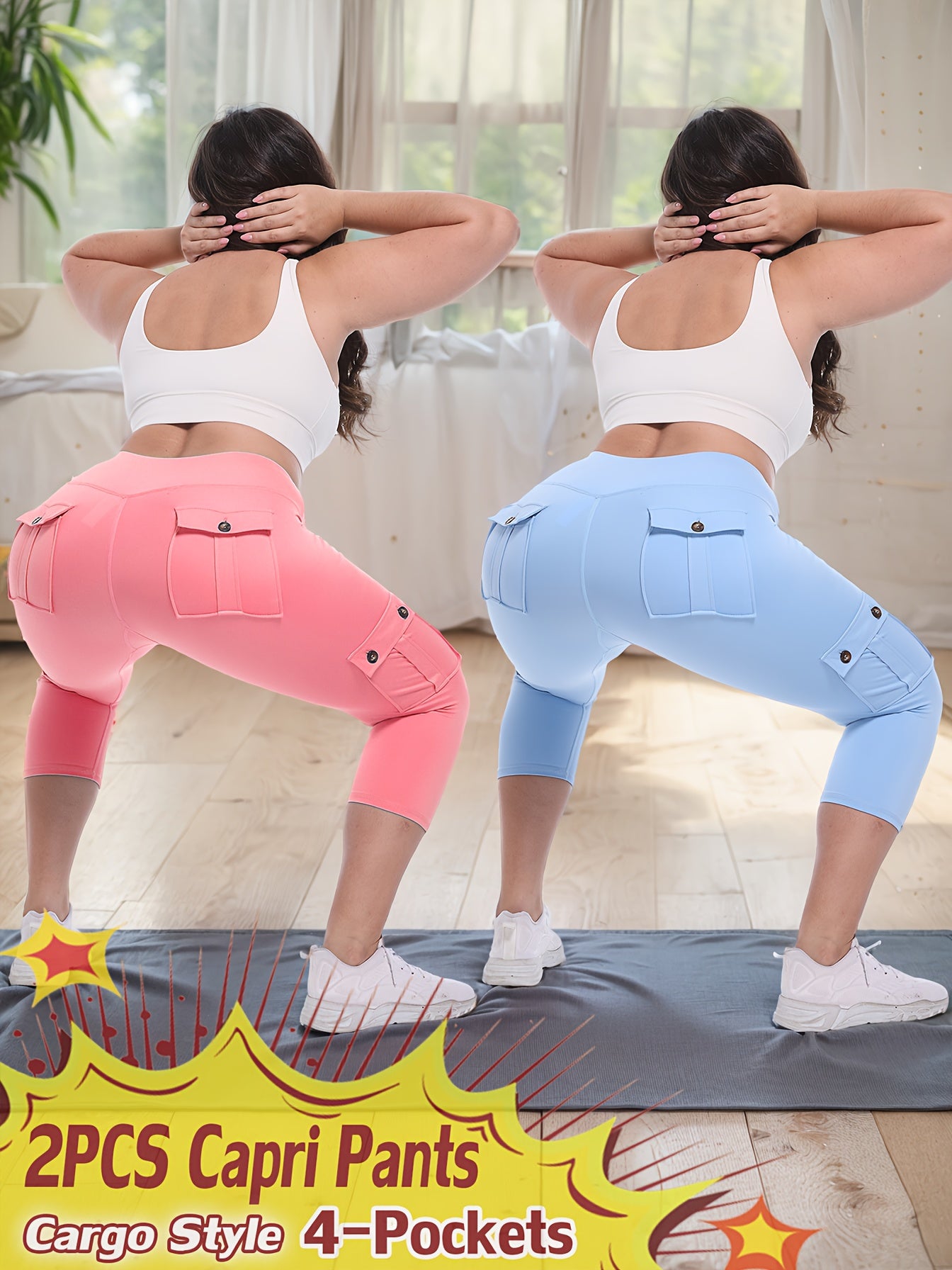 2pcs-Black & Pink High-Waist Leggings - product view 27