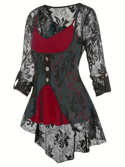 Timeless Plus Size 3-Piece Suit For Women - Lace Button Cardigan + Camisole & Trousers Set, Year-Round Office/Casual/Dinner Outfits 1XL-5XL