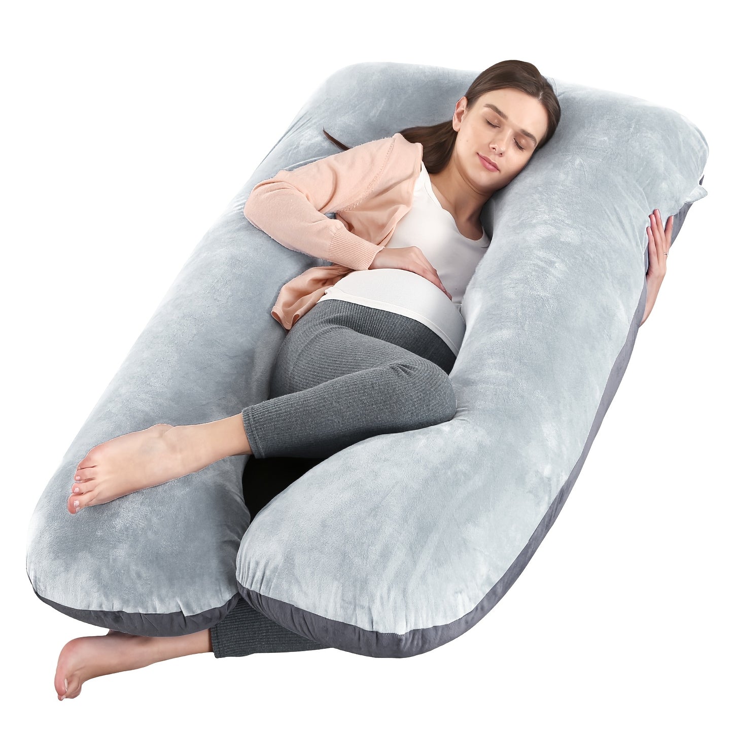43-Inch Cooling J-Shaped Pregnancy Pillow - Washable Cooling Velvet Cover