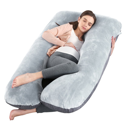 43-Inch Cooling J-Shaped Pregnancy Pillow - Washable Cooling Velvet Cover