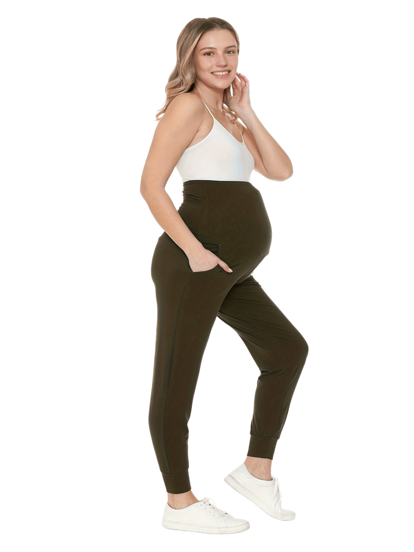 2pcs Women's Maternity High-Waisted Stretchy Pants - 95% Rayon 5% Spandex Tummy Control Elastic Waistband, 7/8 Length with Pockets for Running, Lounge & Postpartum - All-Season Comfort (Black & Grey), Maternity Pants, Pregnancy Clothing, Solid Color Pants