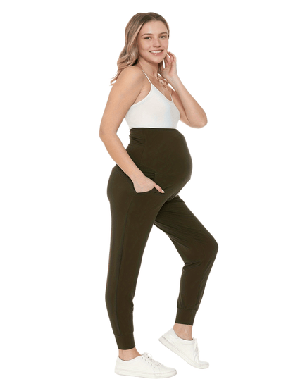 2pcs Women's Maternity High-Waisted Stretchy Pants - 95% Rayon 5% Spandex Tummy Control Elastic Waistband, 7/8 Length with Pockets for Running, Lounge & Postpartum - All-Season Comfort (Black & Grey), Maternity Pants, Pregnancy Clothing, Solid Color Pants