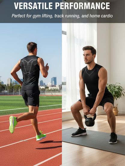 Men's 3-Pack Compression Tank Tops - Quick-Dry Sleeveless Base Layer