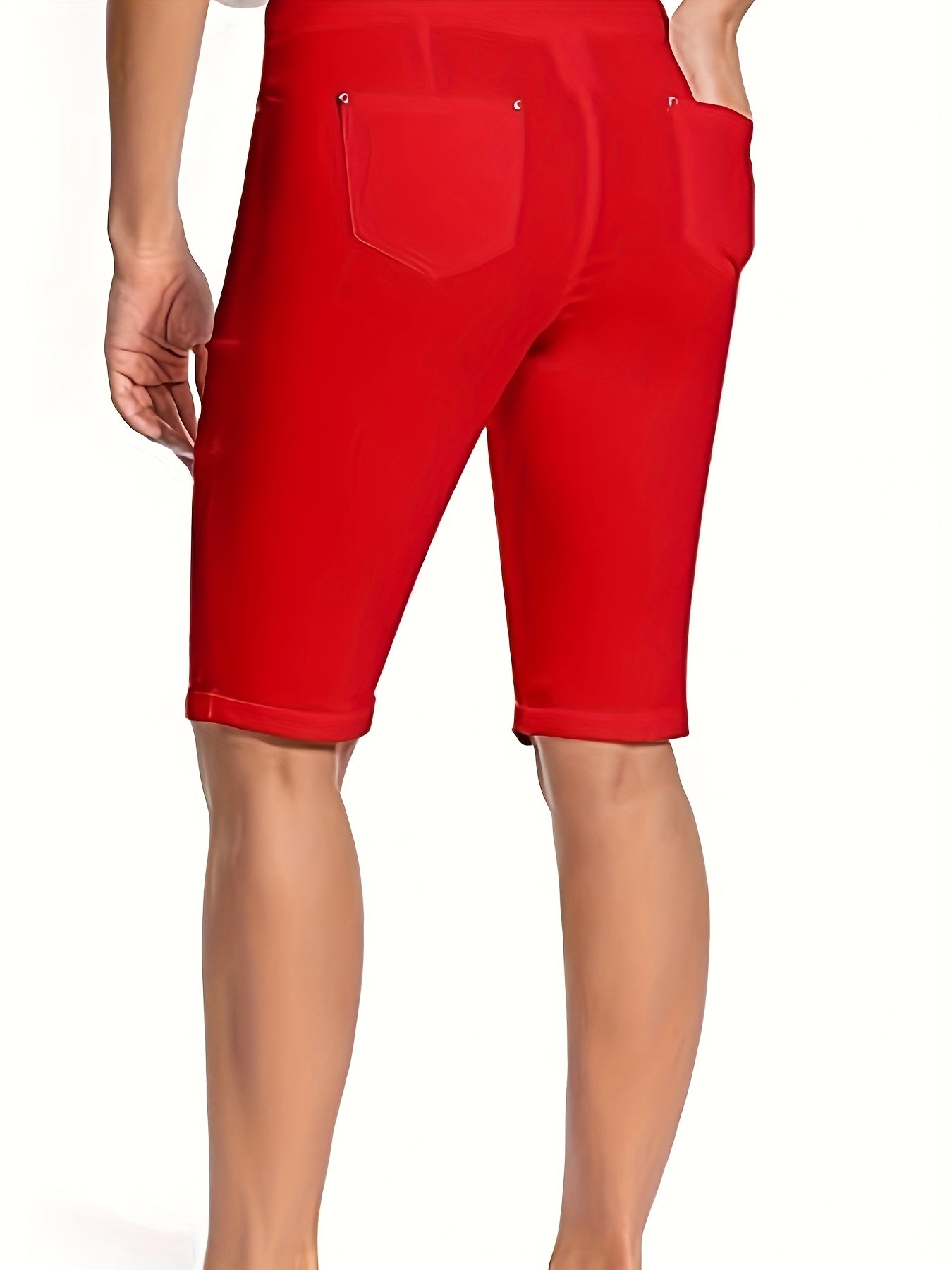 Women's Stretchy Pull On Bermuda Shorts High Waist Office to Vacation Pants, Non See Through Fabric, Machine Washable with 5 Pockets & Cuffed Hem for Everyday, Formal Events Elegant Casual All Season Shorts