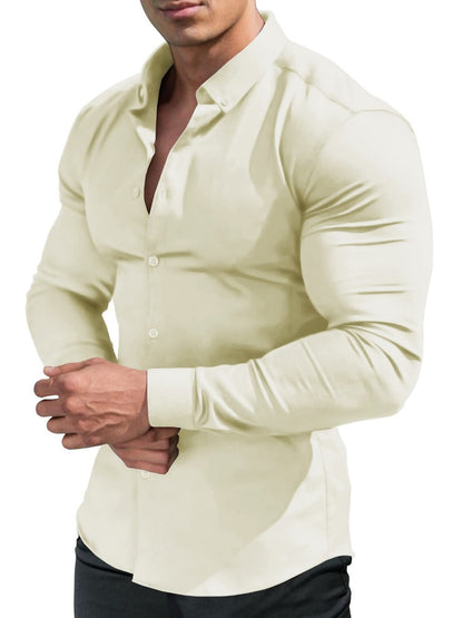 Men's Solid Slim Fit Long Sleeve Dress Shirt - Wrinkle Resistant