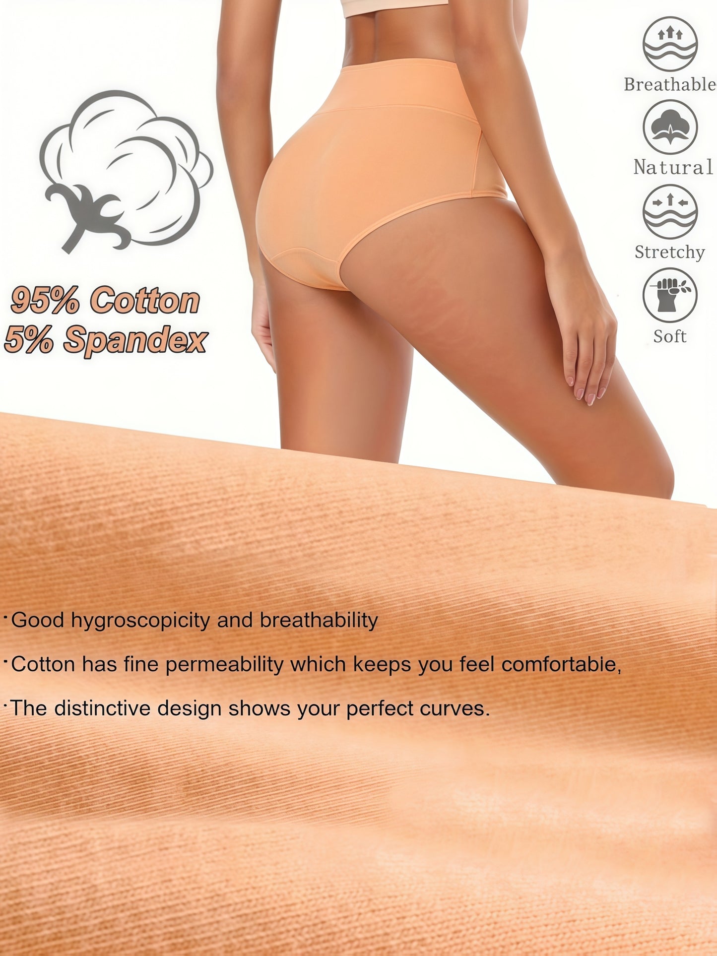 5pcs High Waist Solid Color Briefs, Comfy, Soft, Breathable, Stretchy And Elegant Lingeries for Women