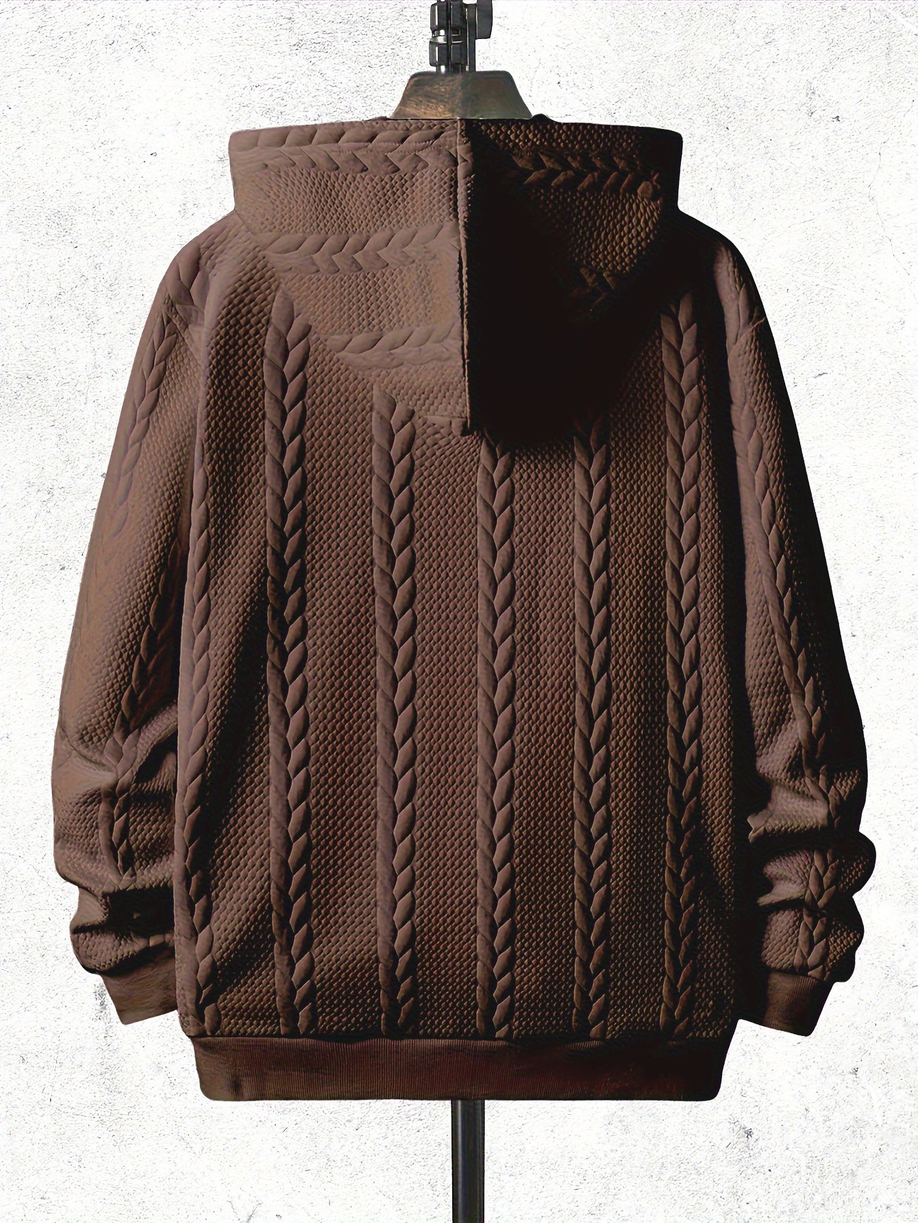 [Brown Hooded Jacket] Stylish Brown Men'S Hooded Jacket| Long Sleeve, Casual Knit Zip-Up with Pockets, All-Season Wear