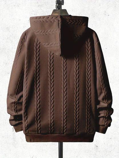 [Brown Hooded Jacket] Stylish Brown Men'S Hooded Jacket| Long Sleeve, Casual Knit Zip-Up with Pockets, All-Season Wear