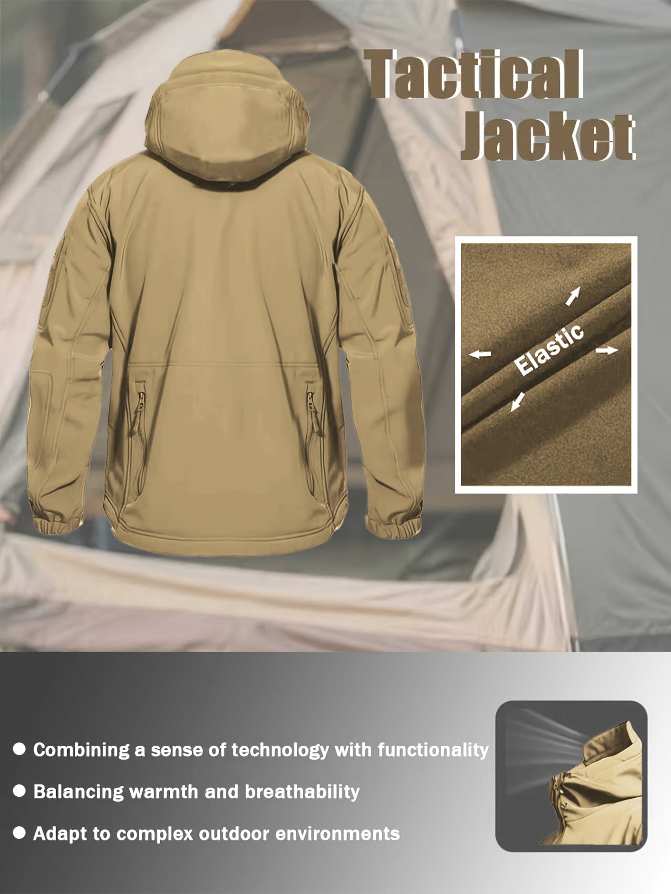Men'S New Thickened Two-Piece Windproof Jacket And Hoodie Designed for Autumn And Winter, Featuring Multiple Pockets, Elastic Materials, And Warmth, Ideal for Hiking, Skiing, Fishing, And Outdoor Sports. Tactical Style with Breathable Fabrics