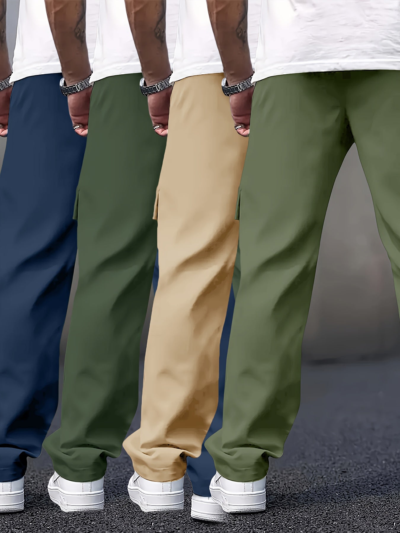 Set of 4 Men'S Long Pants with Cinched Waist And Multiple Pockets, Ideal for Outdoor Work Year-Round.