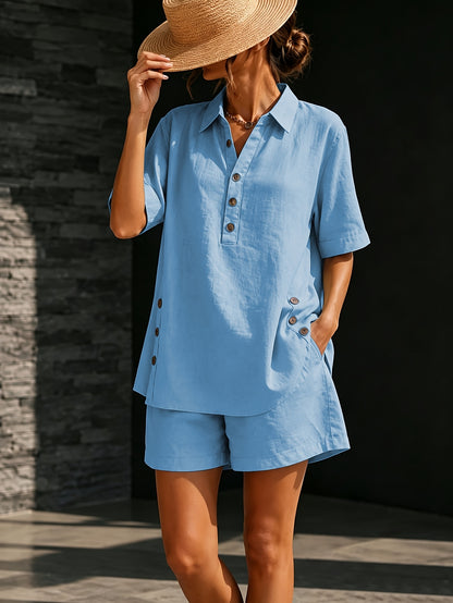 Plus Size - Plus Size - A New Two-Piece Outfit for Women Featuring a Short-Sleeved Shirt And Loose-Fitting Trousers for The Spring/Summer 2026 Season