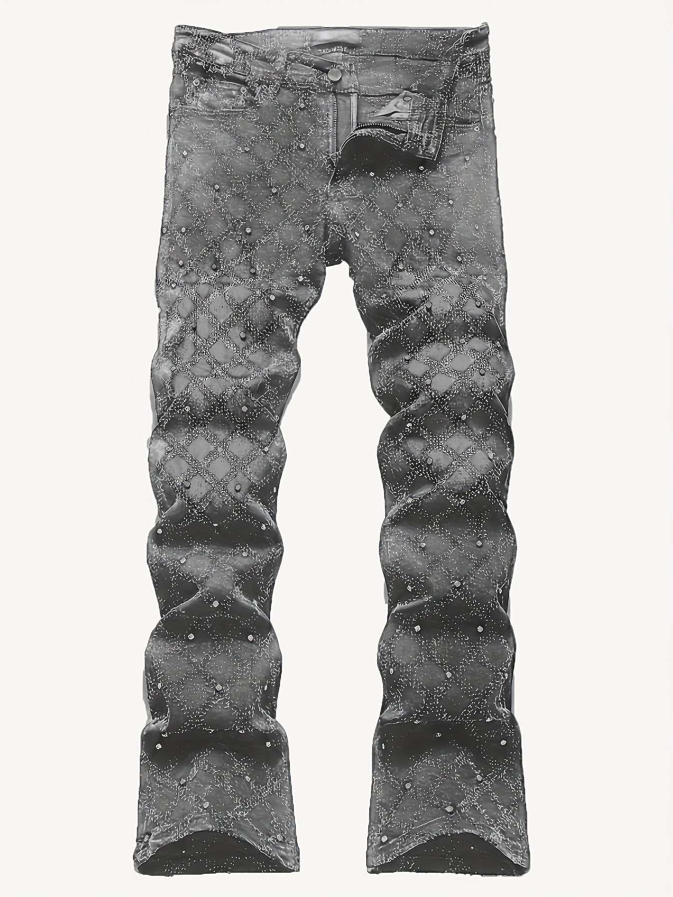 Y2K Men's Shiny Rhinestone Embellished Stretch Slim-Fit Jeans, Casual Street Style Hip-Hop Skateboarding Rap Pants, Machine Washable - All-Season Wear